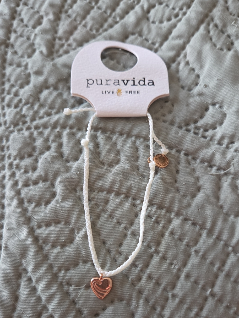 Pura Vida White Braided Bracelet with Rose Gold Heart Charm